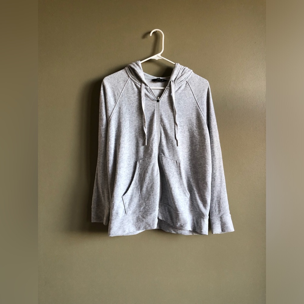 Banana Republic Women’s Heather Grey Hooded Zip up terry knit sweater Size Small